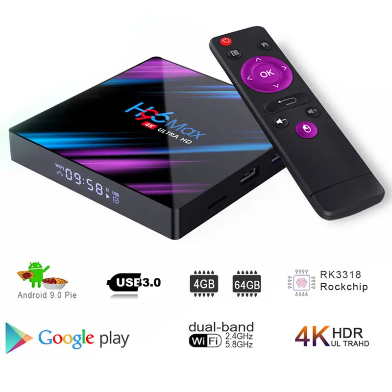 Приставка Смарт ТВ H96 Max RK3318 4 ядра Android 9 0 + 64/2 ГГц Bluetooth 32 ГБ|ТВ-приставки и