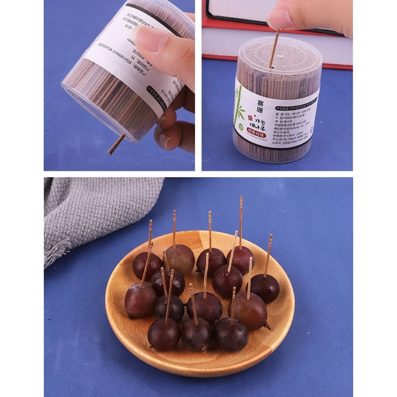 

800Pcs Disposable Carbonized Bamboo Wooden Toothpicks Single-Head Pointed Cocktail Picks with Dispenser Fruit Skewers Teeth