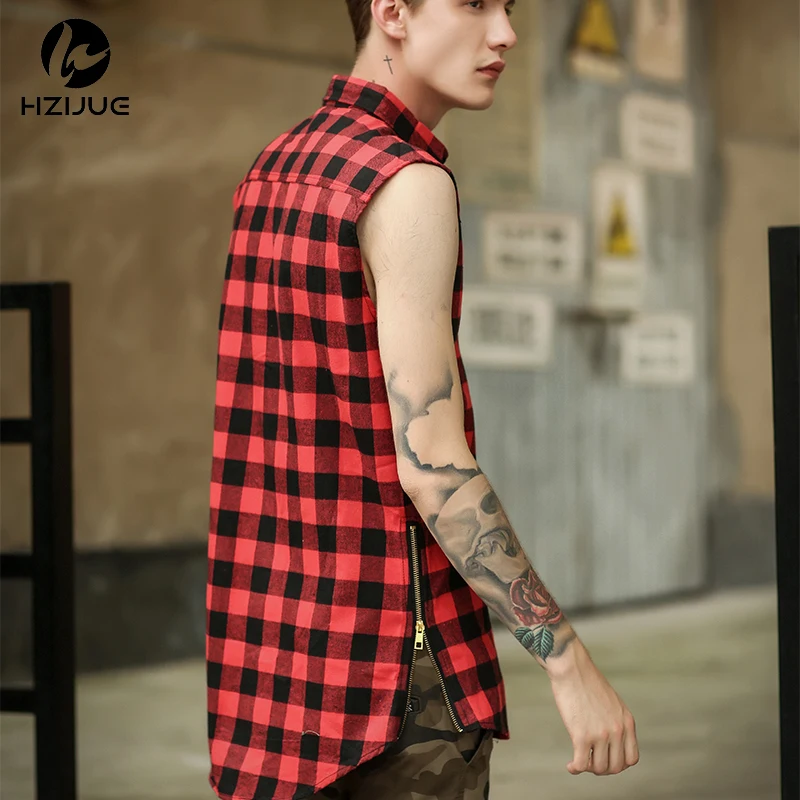 HZIJUE хип хоп одежда tyga Мужская рубашка camisa masculina swag клетчатые рубашки без рукавов