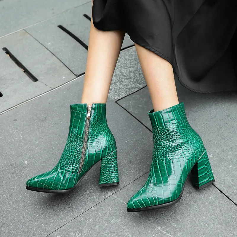 

2020 new ankle boots women zip pointed toe autumn winter boots elegant high heels party wedding shoes female size 41 42 43