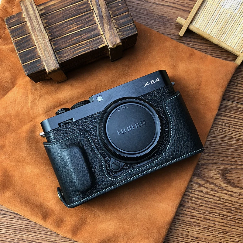 El işi fotoğraf kamerası hakiki deri inek derisi çanta vücut kutusu kasa Fujifilm Fuji xe4 XE-4 X-E4 koruyucu kılıf kutusu tabanı