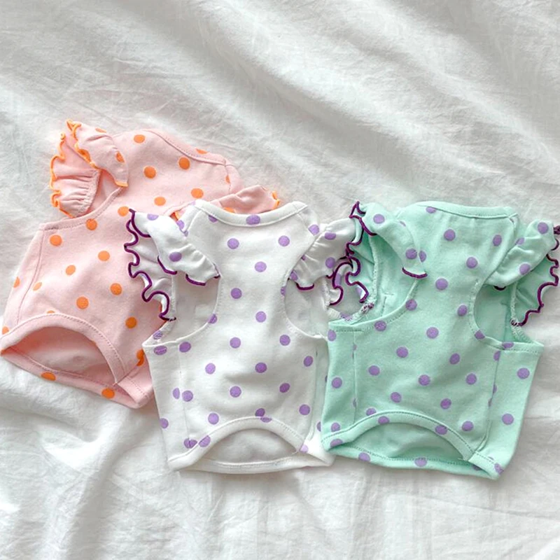 Ropa bonita de dibujos animados para perros, jersey de lunares de verano, ropa transpirable para mascotas, ropa de dos patas para cachorros, camisa Base para adorados-2