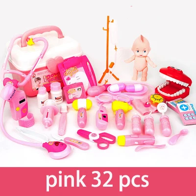 pink 32pcs Детское моделирование чемодана стетоскоп медицинское устройство ролевые игры Доктор игрушка портативный медицинский шкаф обучающая игра малыш - Цвет: pink 32pcs
