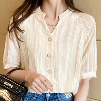 blusas mujer de moda 2021 summer short sleeve tops women blouse v neck chiffon shirt korean fashion clothing woman shirts femme