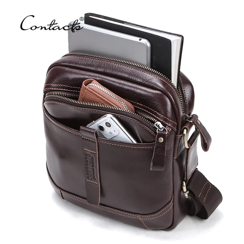 

CONTACT'S Genuine Leather Shoulder Bag for Men Full-grain Cow Leather Small Flap Male Crossbody Bags Brand Casual Handbags Bolso