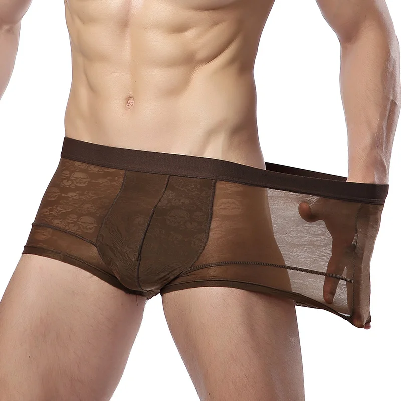 IYUNYI Для мужчин шорты боксеры льда шелковое бесшовное белье трусы выдалбливают