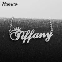 personalized customized your name necklace stainless steel custom name necklaces for women silver color crown charm choker neck