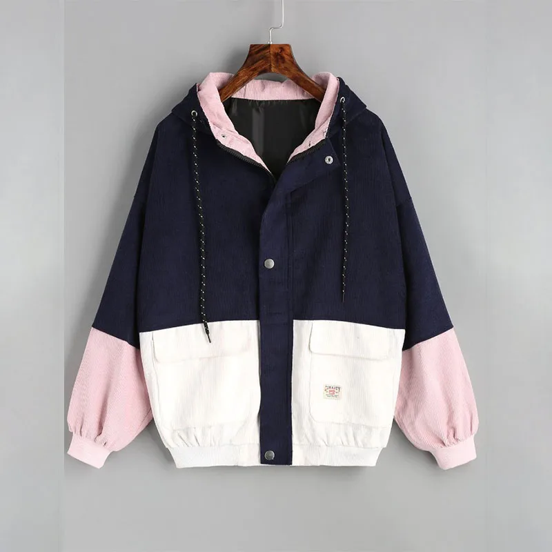 Женская теплая Вельветовая куртка с капюшоном и затягивающимся шнурком толстая