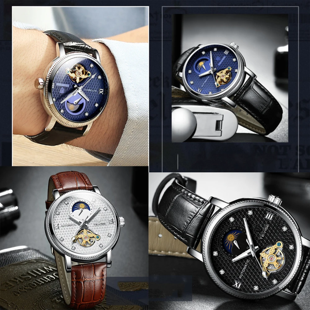 Tevise автоматические Tourbillon механические часы водонепроницаемые часы мужские роскошные Брендовые спортивные мужские часы с автоматическим подзаводом Relogio Masculino