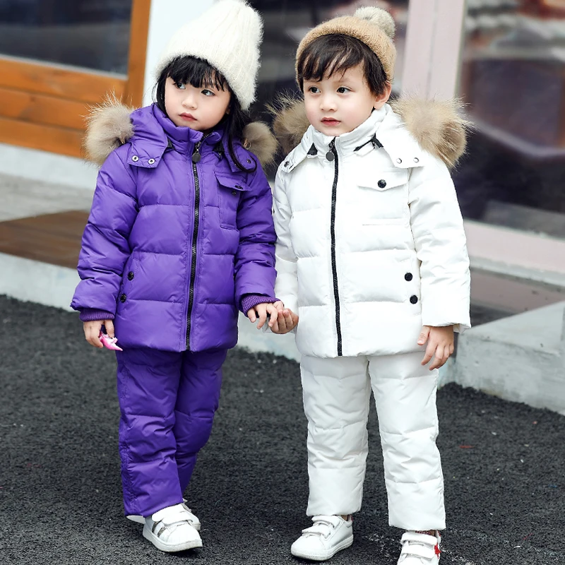  30 зимний стильный Зимний костюм для детей комплект одежды на утином пуху штаны и