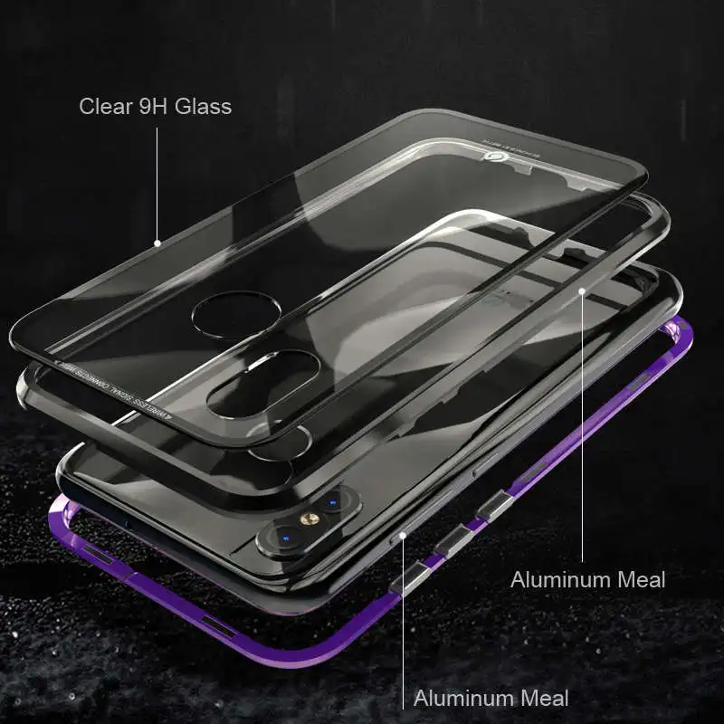 Магнитный чехол с металлической рамкой для Xiaomi Mi8 8 задняя крышка из прозрачного