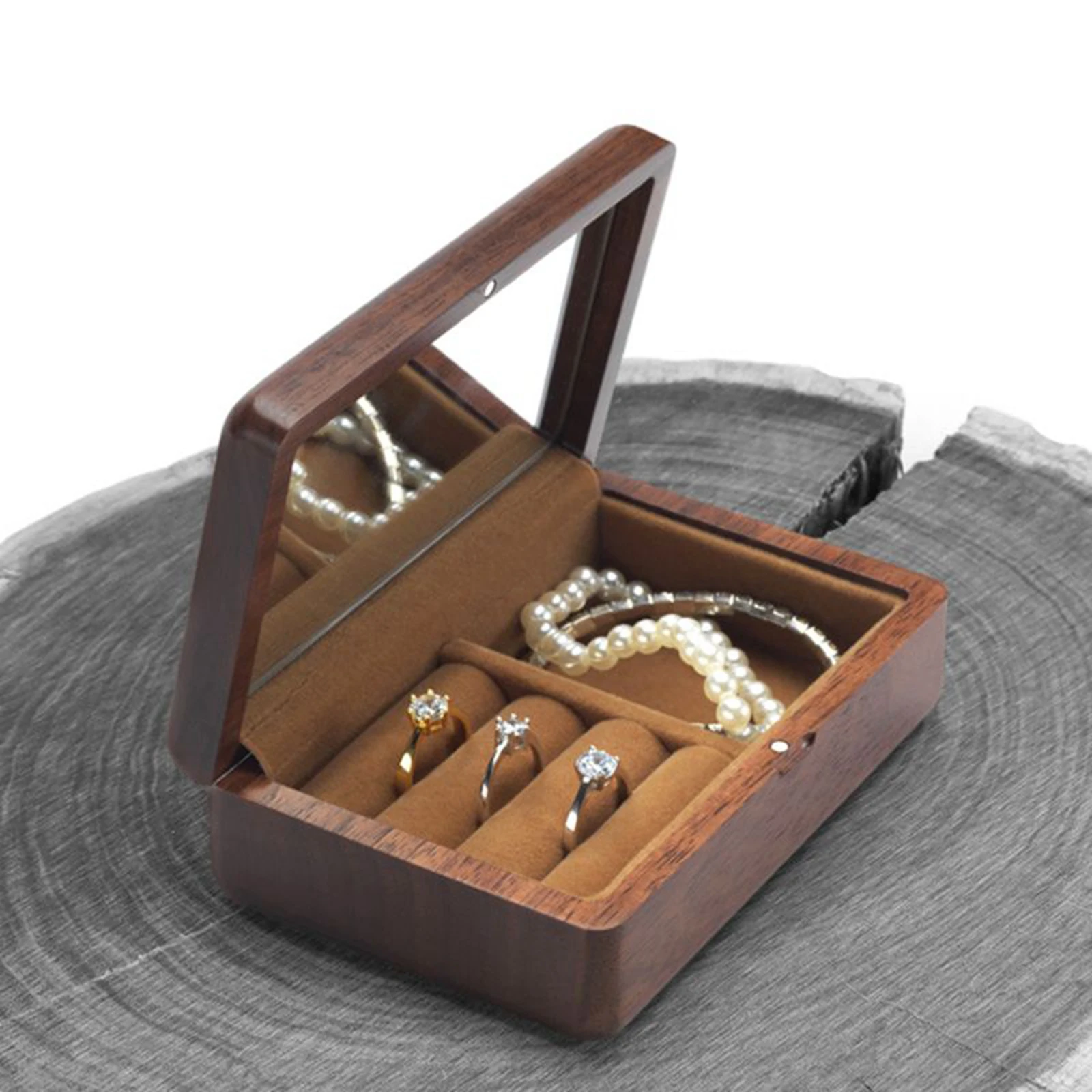 

Rustic Wooden Ring Jewelry Box Display Holder for Engagement Ceremony Gift