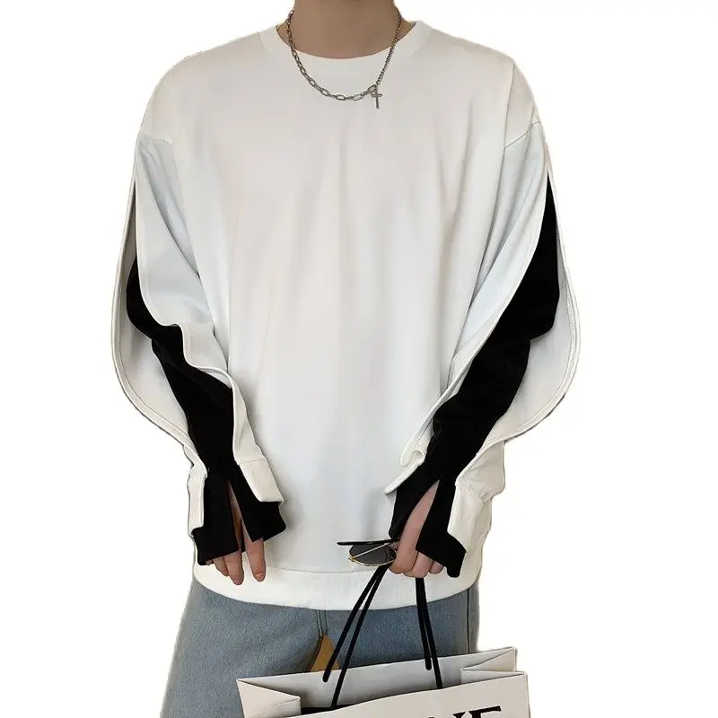 

2021 Sping Men Black White Splice Oversize Hoodie Fake Two Pieces Man Punk Hip Hop Sweatshirt Fashion Streetwear