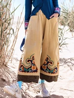free shipping 2021 new fashion long pants embroidery wide leg chinese style trousers s l autumn and winter thick corduroy