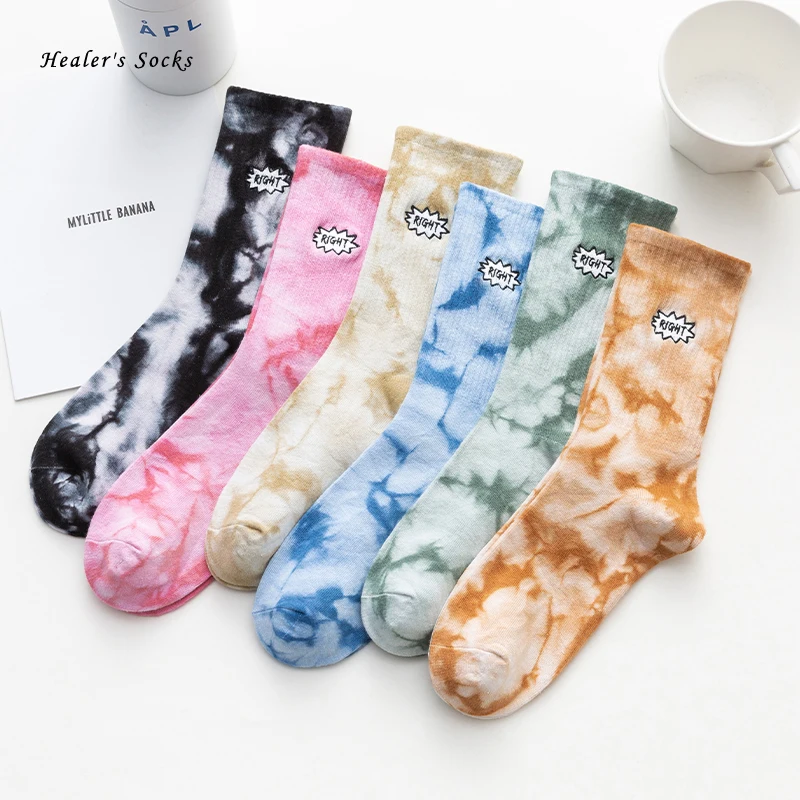 

Носки мужские/женские хлопковые с вышивкой и надписью «Tie-dye»
