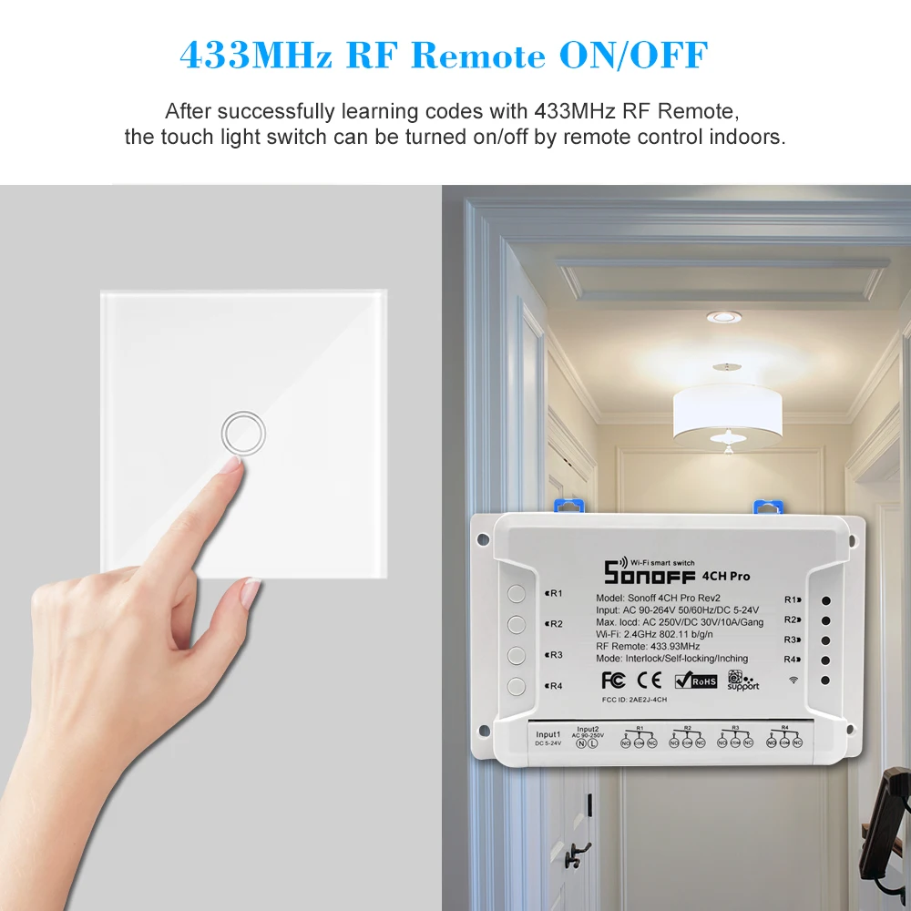 Смарт переключатель SONOFF Pro ITEAD 433 МГц 4 канала Wi Fi 3 режима работы