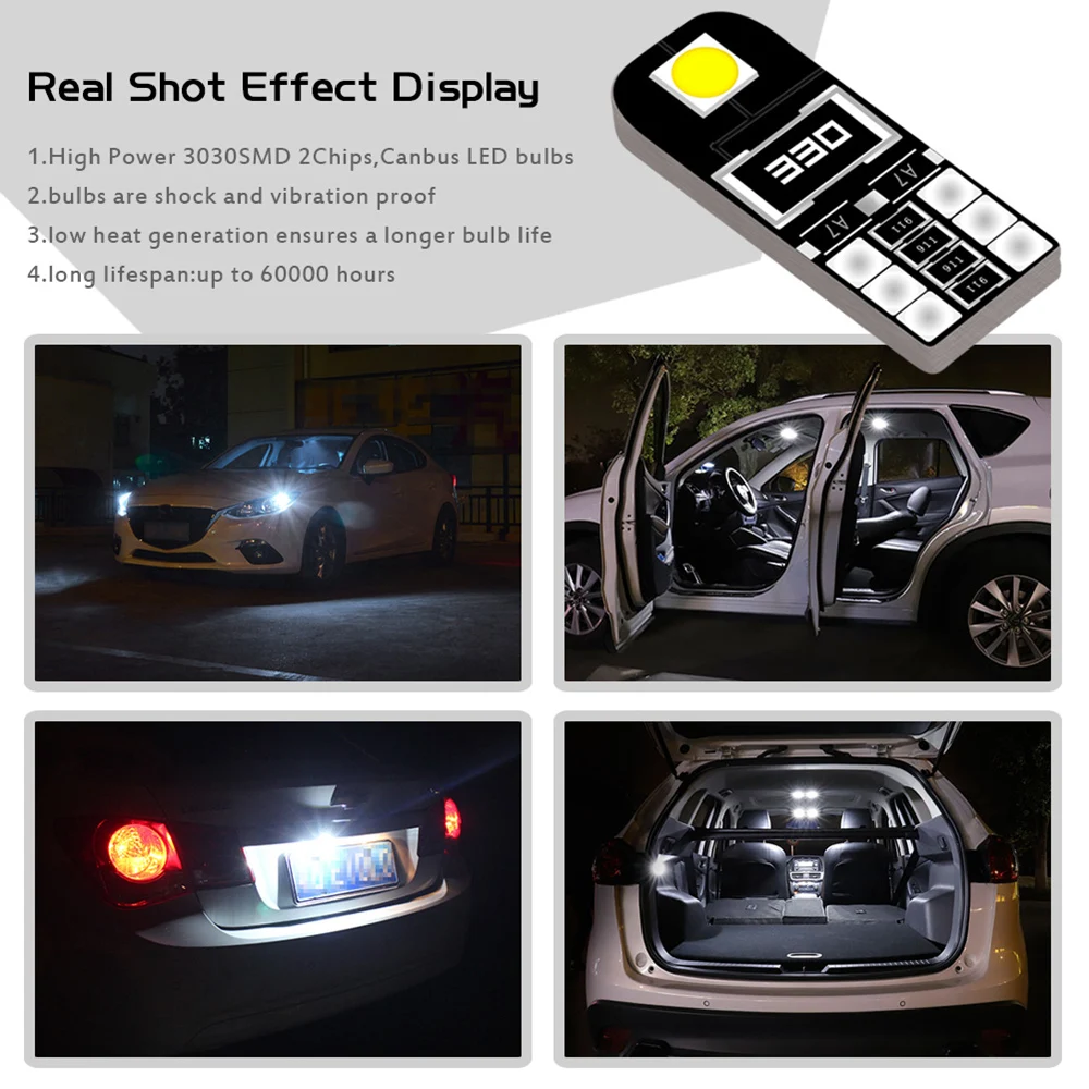 

10x T10 W5W Canbus Car LED Bulb for BMW Mini Cooper R56 R53 E90 E46 F20 F10 E39 Z4 Interior Dome Light Trunk Lamp Parking Lights