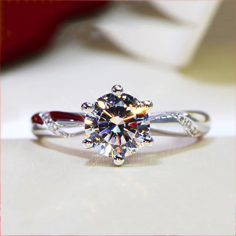 

New Trendy 925 Sterling Silver Rings Women Wedding Jewelry Classic Micro Inlaid Zircon Six Prong Ring Female Anniversary Gifts