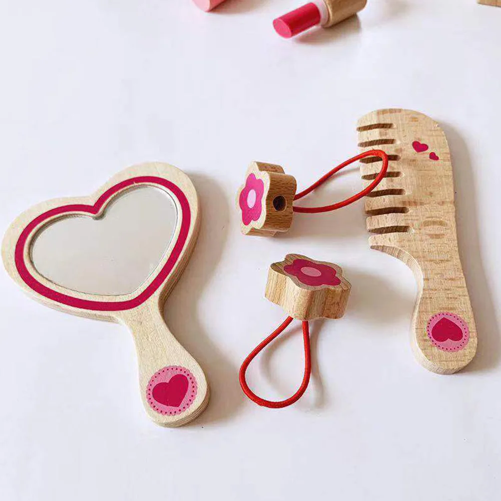 

Girl Safety Pretend Play Dressing Kit Bag Kids Makeup Set Birthday Portable Simulation Princess Cosmetic Wooden Toy Non-toxic
