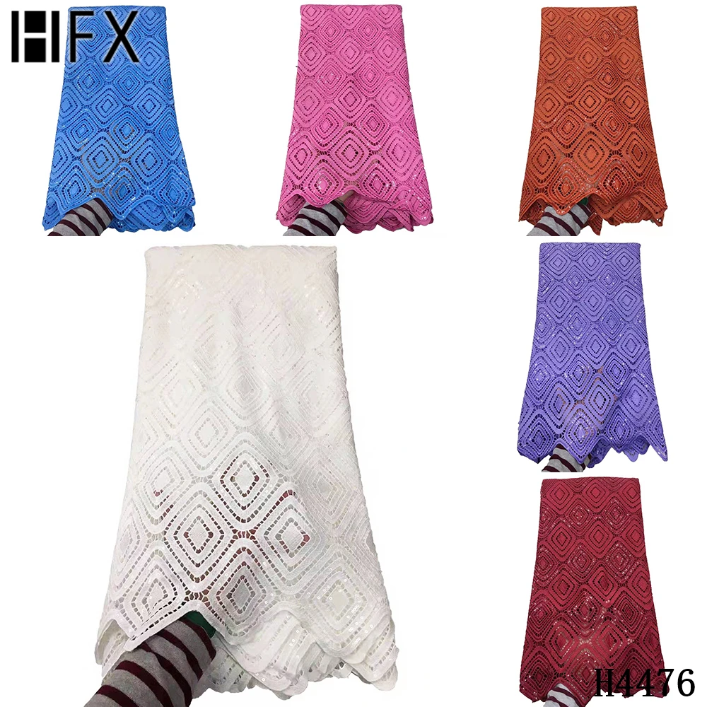 

HFX african 2021 latest guipure lace light yellow/white/green/blue/pink nigeria high quality sequin cord lace fabric X3076