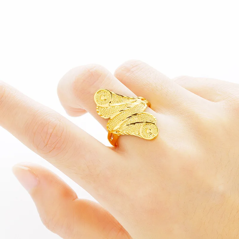 

Xmas Gifts 24k gold color adjustable size women rings female rings simple style pure 24K gold color aneis fine fashion jewelry