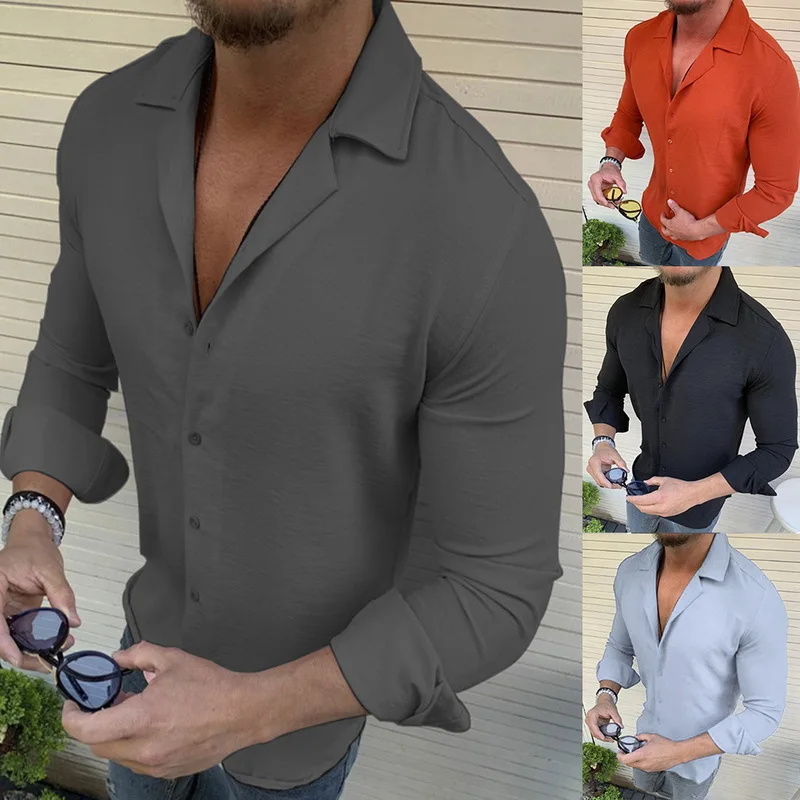 CYSINCOS мужская рубашка брендовая хлопок одноцветная мягкая с длинным рукавом