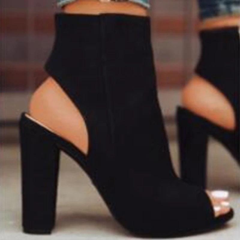 Ботильоны повседневная женская обувь из искусственной замши с открытым носком