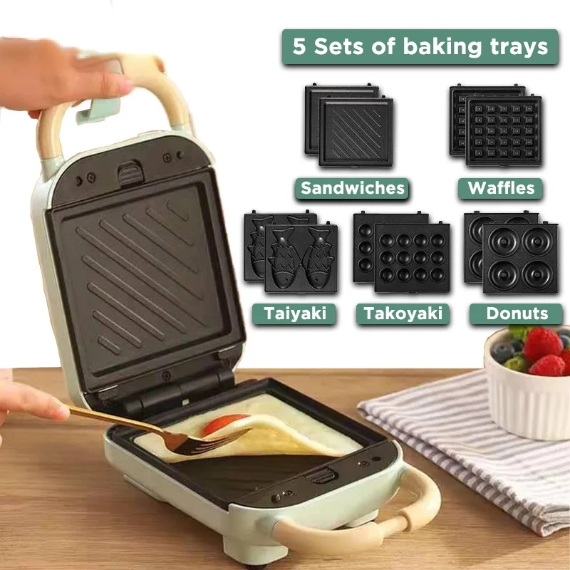 

Mini Sandwich Machine Breakfast Maker Multi Cookers Toasters Electric Ovens Hot Plates Bread Pancake Waffle Donuts