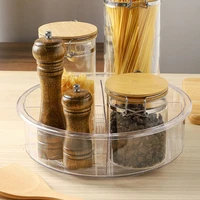 round clear 360 rotation cabinet organizer with dividers turntable plastic food storage container spice rack for kitchen fridge