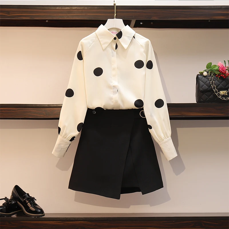 Женский шифоновый костюм HAMALIEL размера плюс с принтом в горошек и отложным