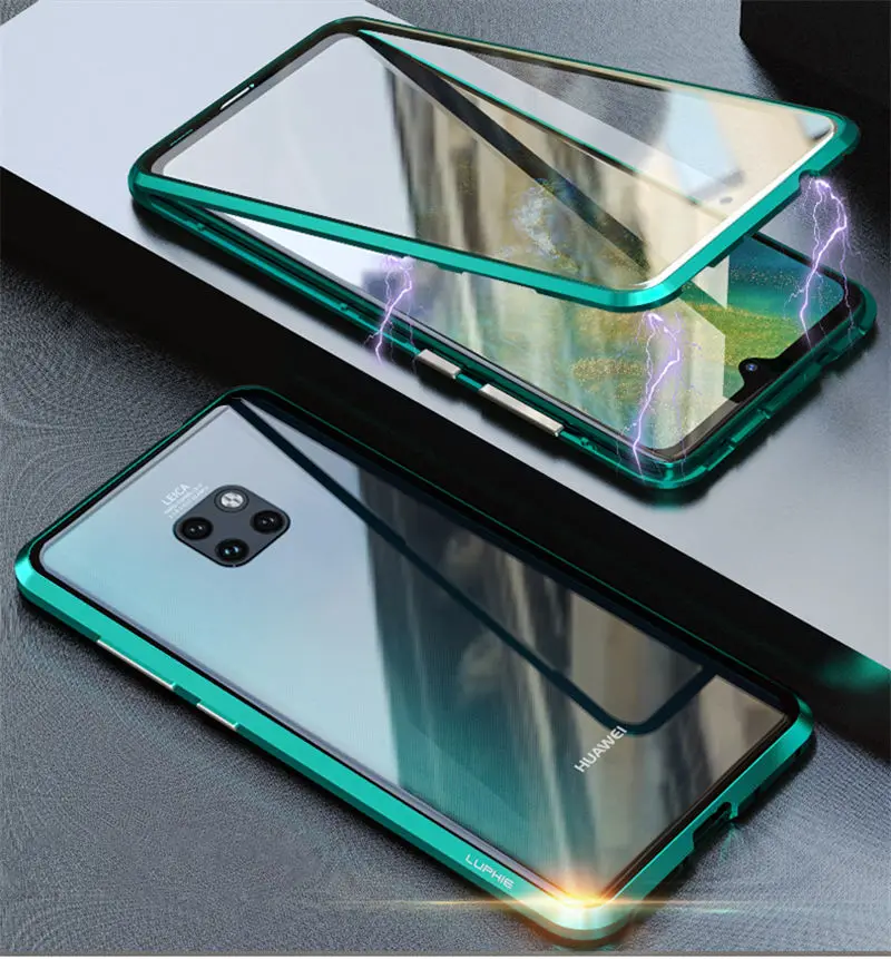 Full Green Магнитный 360 Полный Чехол для huawei mate 20 Pro P30 mate 20 металлический корпус Передняя Задняя крышка из закаленного стекла huawei mate 20 Pro чехол s On - Цвет: Full Green