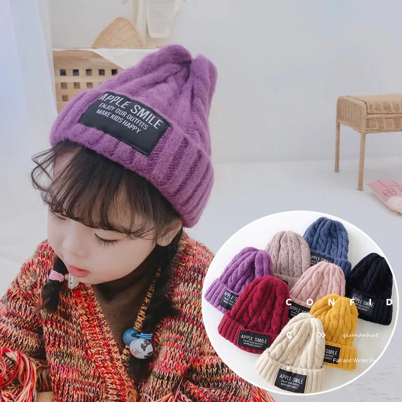 Autumn New Korean Children's Wool Cap Alphabet Boys and Babies Knitted All Match Kids Girl Winter Hat for Photography | Аксессуары
