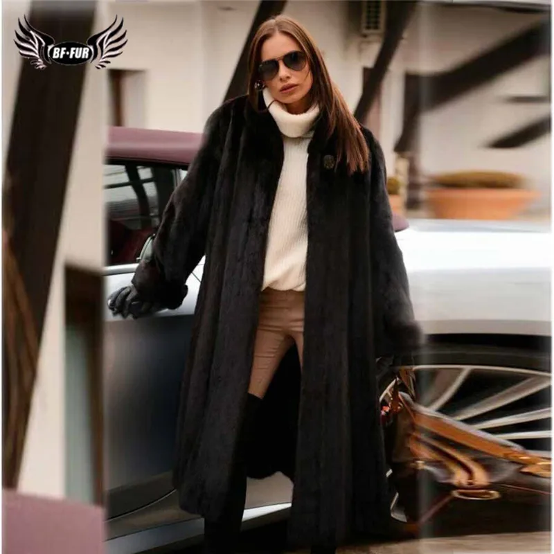 

130cm Long Natural Women Mink Fur Coat Stand Collar Full Pelt Genuine Mink Fur Jacket 2021 Fashion Winter Fur Coats Real Luxury