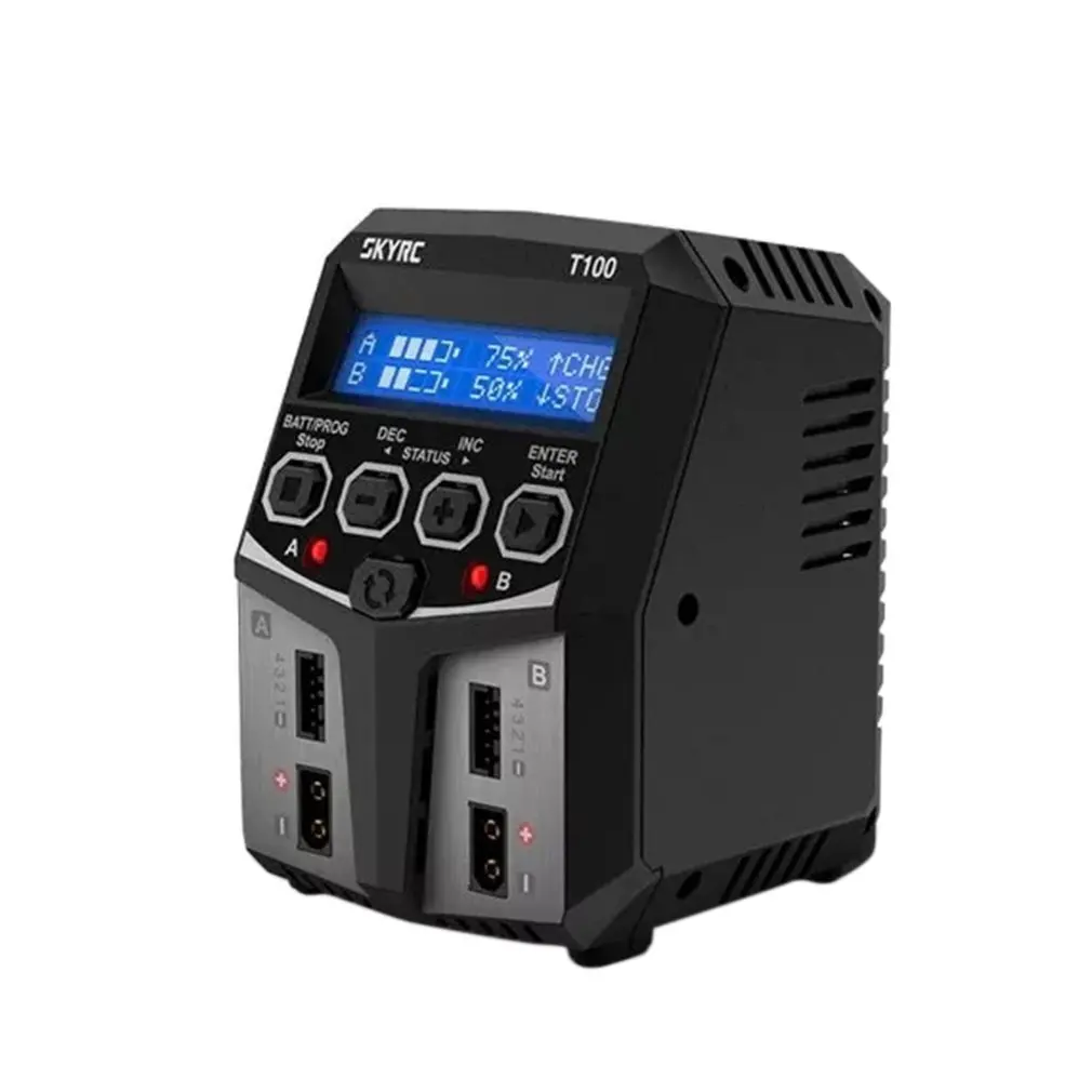 

T100 DUAL 5A 2X50W Balance FPV Charger Discharger For 2-4S LiPo/LiIon/LiHV Battery RC Drone Multirotor