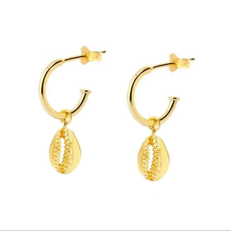 

Original Brand Fashion Jewelry Boho 925 Sterling Silver Shell Shaped Open C Hoop Earring Gold