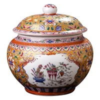 jingdezhen ceramic enamel tea pot ceramic jar household antique cover storage tank puer tea caddy