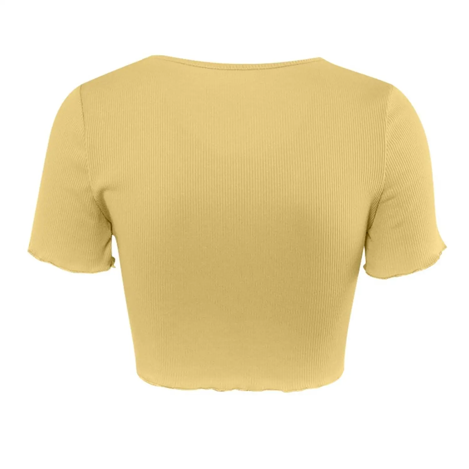 Кроп-Топ женский однотонный на пуговицах с V-образным вырезом и коротким рукавом |