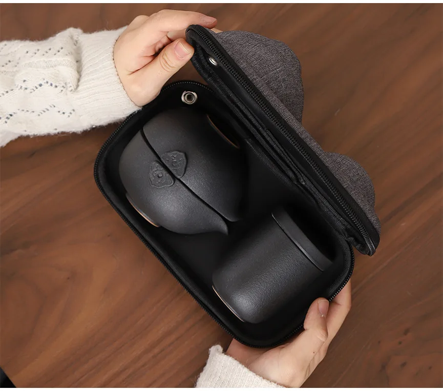 Черный керамический дорожный телефон ретро керамика один чайник три чашки для