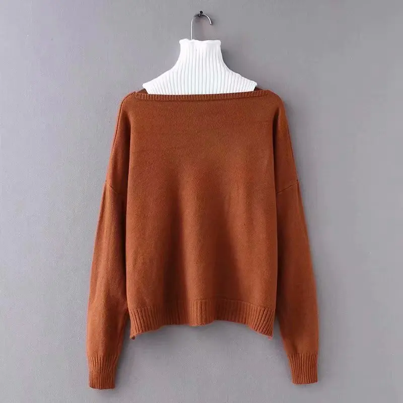 Новый зимний свитер с двумя круглыми воротниками для 2019 женский пуловеры из двух