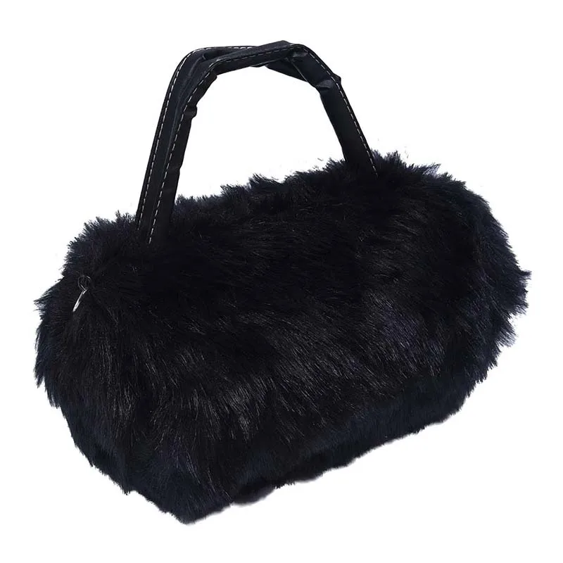 Красивая меховая кожаная сумка на плечо зимняя черная|Сумки с ручками| |