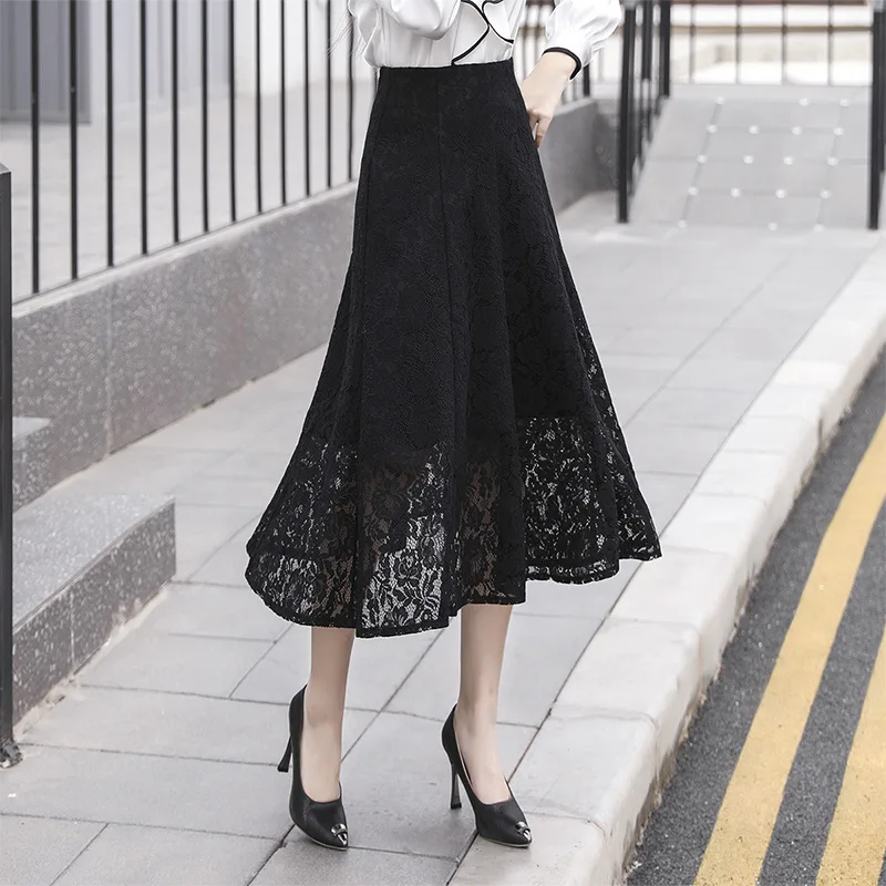 

High Waist A-line Women Lace Skirt Medium Long Umberlla Skirt
