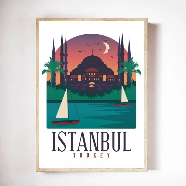 

Retro Vintage Istanbul Turkey Travel Landscape Painting Canvas Poster