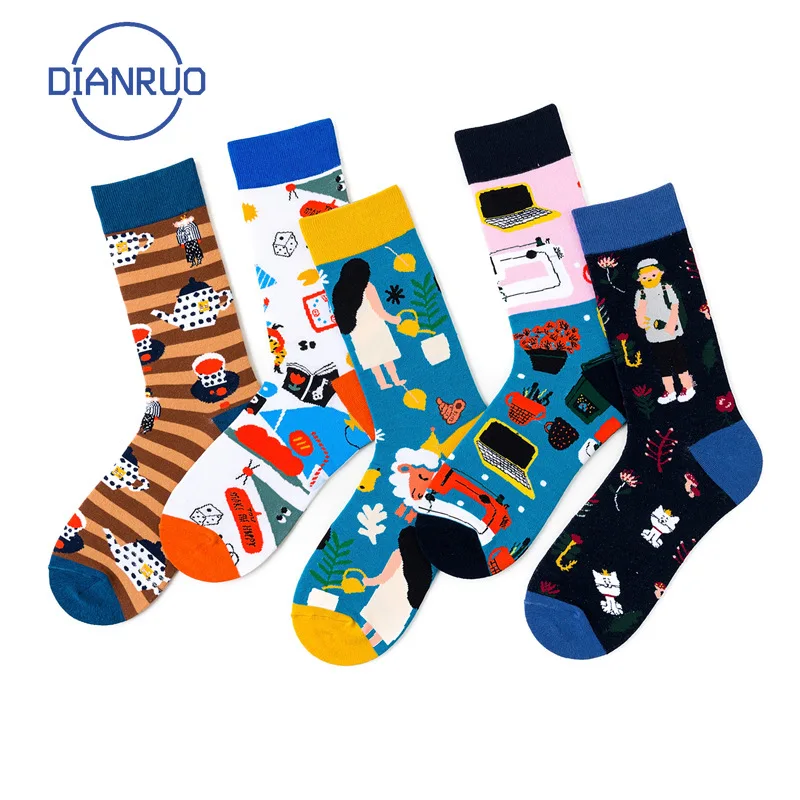 DIANRUO/высококачественные носки из чесаного хлопка с рисунком длинные забавные