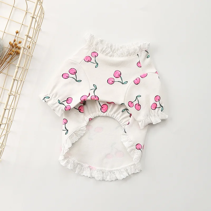 Весенняя одежда для собаки вишневая рубашка питомцев чихуахуа хлопковая