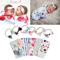 2pcs baby fashion printed muslin blanket newborn infant sleeping bag swaddle wrap headband set newborns photography prop