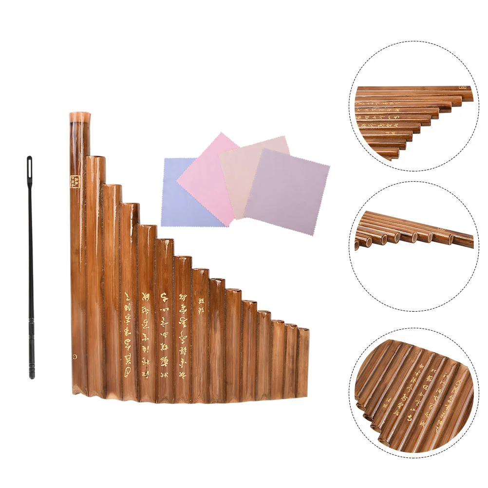 

1 Pc Portable 15-hole G Panpipe for School Instrument Beginners for Lover (Brown, Carving Random)