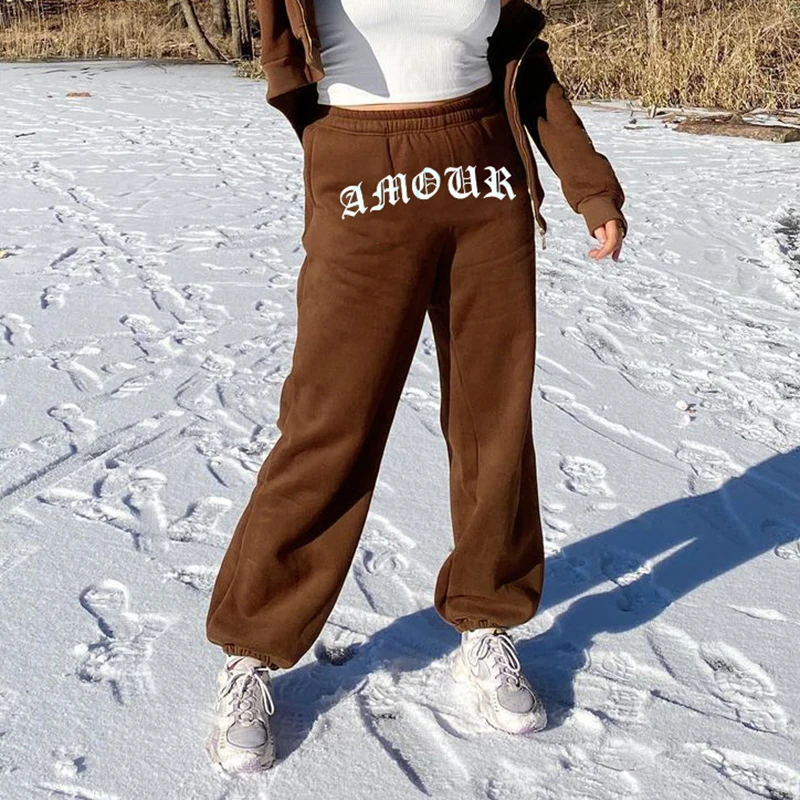 

Повседневные джоггеры WeiYao с высокой талией, женские коричневые спортивные брюки с надписью Y2K, мешковатые спортивные брюки в стиле Харадзюк...