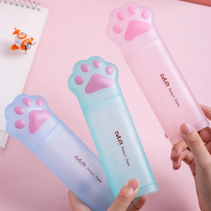 

Multi-purpose Pen Case with Cute Kitten Paw Lid Travel Tooth Brush Organizer Box Waterproof Women Girls Travel Supplies