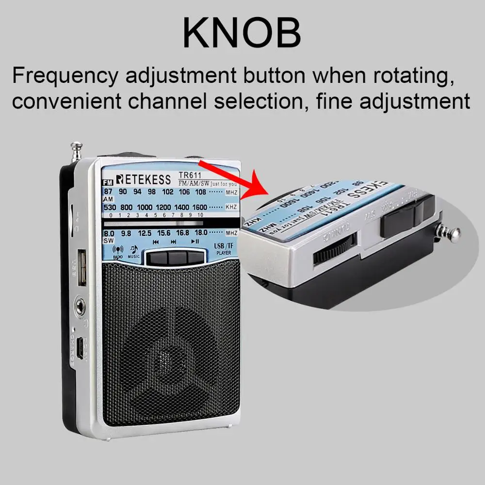 Retekess TR611 портативный FM AM SW 3 диапазона радио с разъемом для наушников USB TF плеер Поддержка MP3 формат