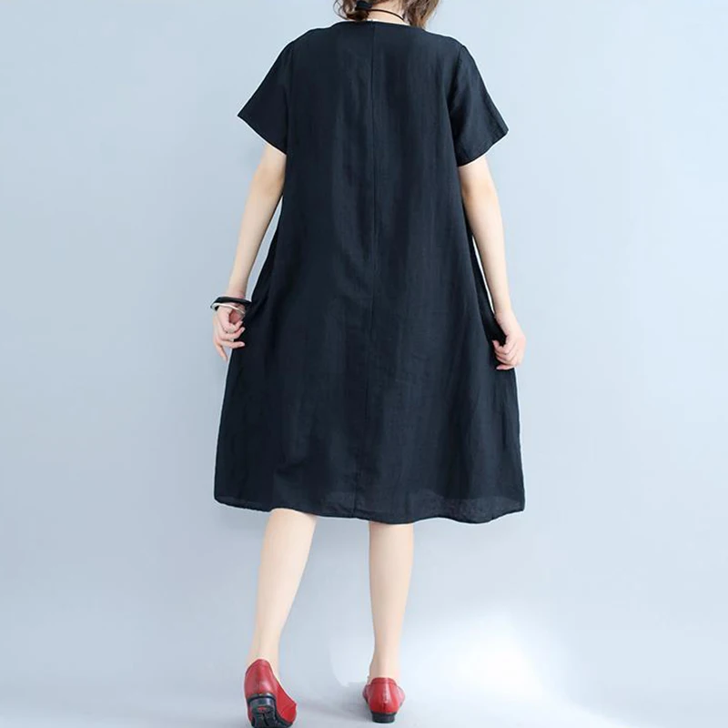 

Plus Size Cotton Linen Dress Women Summer Loose Casual A-line Dresses New 2020 Korean Style Vintage Female Long Dress P882